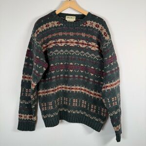 Eddie Bauer Men's Vintage VTG Wool Fisherman Aran Fair Isle Knit Sweater Medium